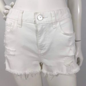 Express Low Rise Raw Cut Ripped Denim Shorts
